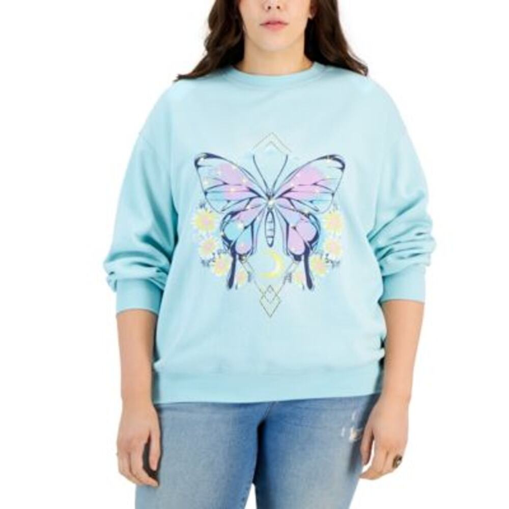 Rebellious One Juniors Trendy Plus Size Butterfly Bloom Blue Grass, Size 3X